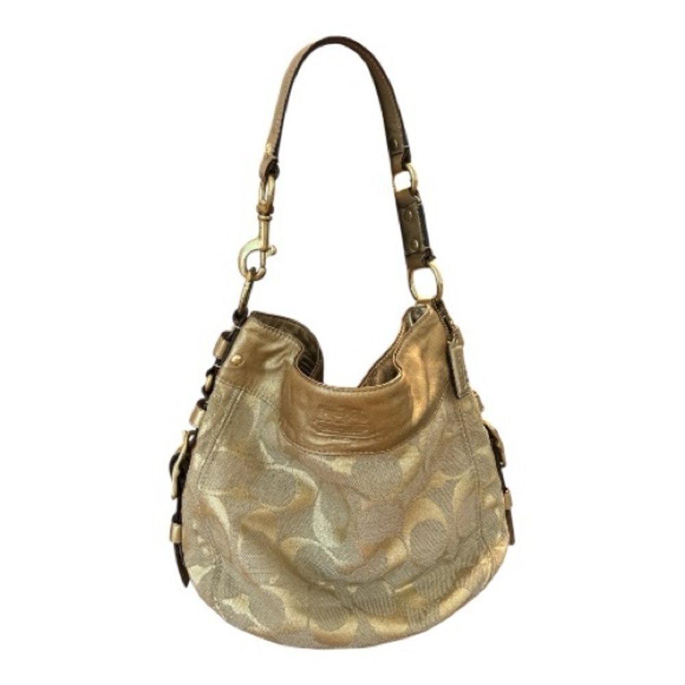 COACH vintage Zoe Signature Jacquard hobo unstructured, khaki and gold